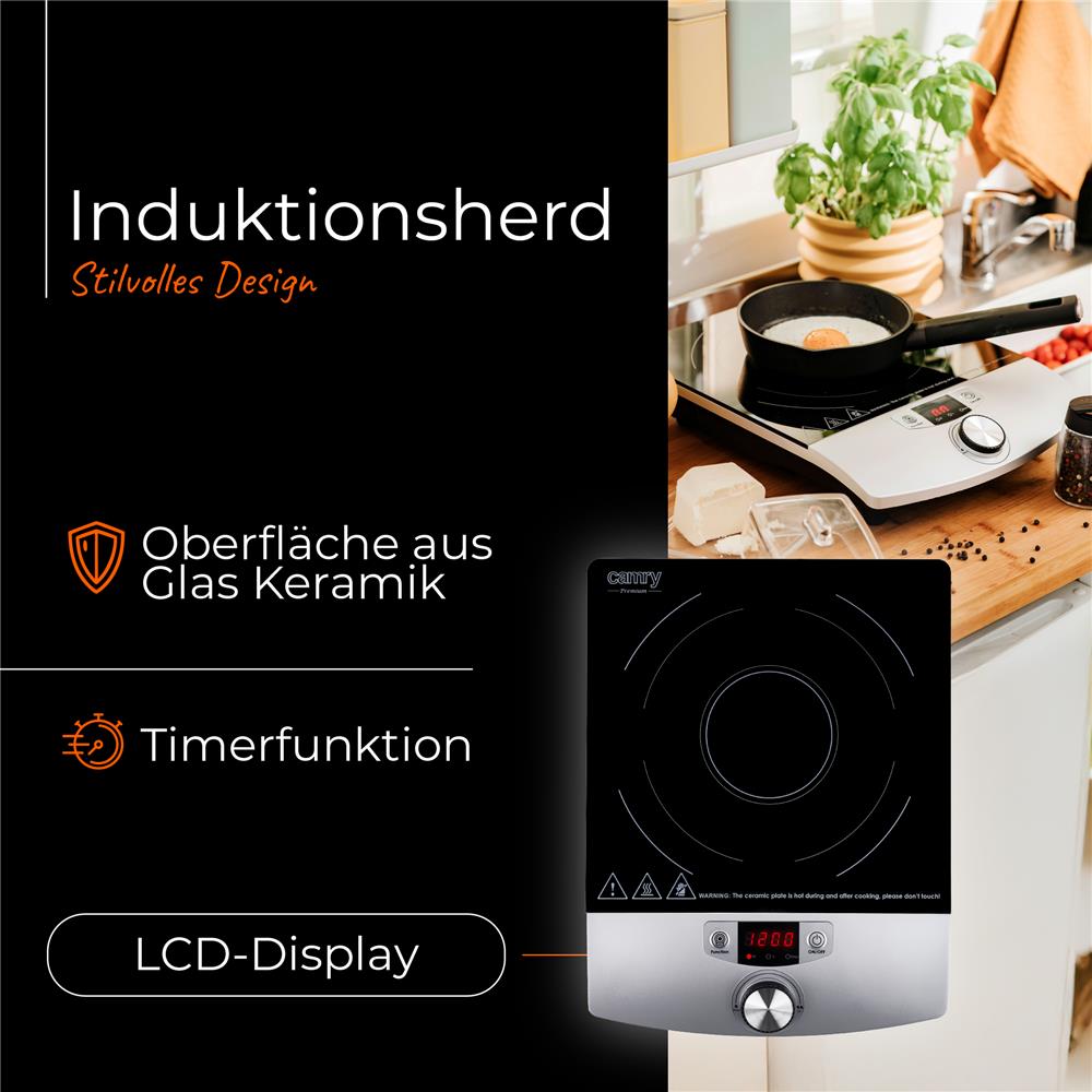Camry CR 6515 Induktionskochplatte 2000 Watt tragbar Schwarz Silber