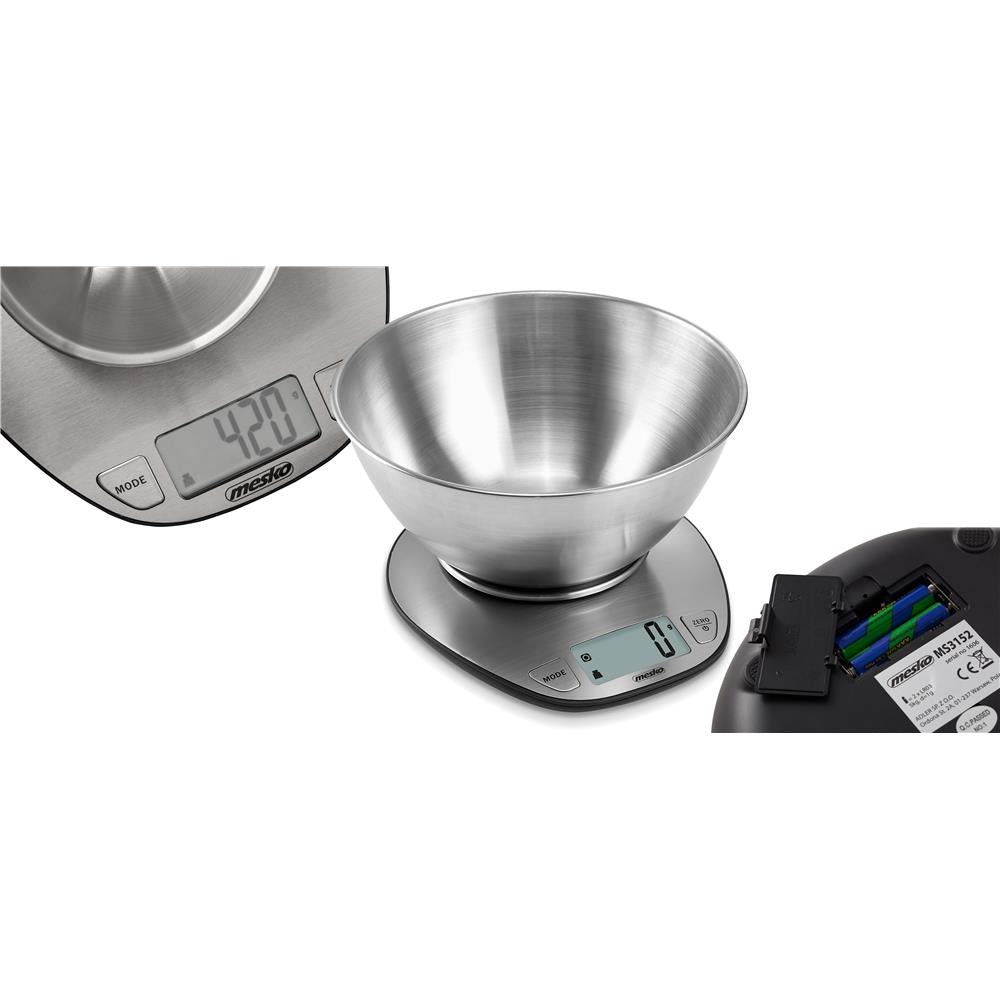 Mesko MS 3152 Digitale Küchenwaage mit 2 L Schüssel Edelstahl
