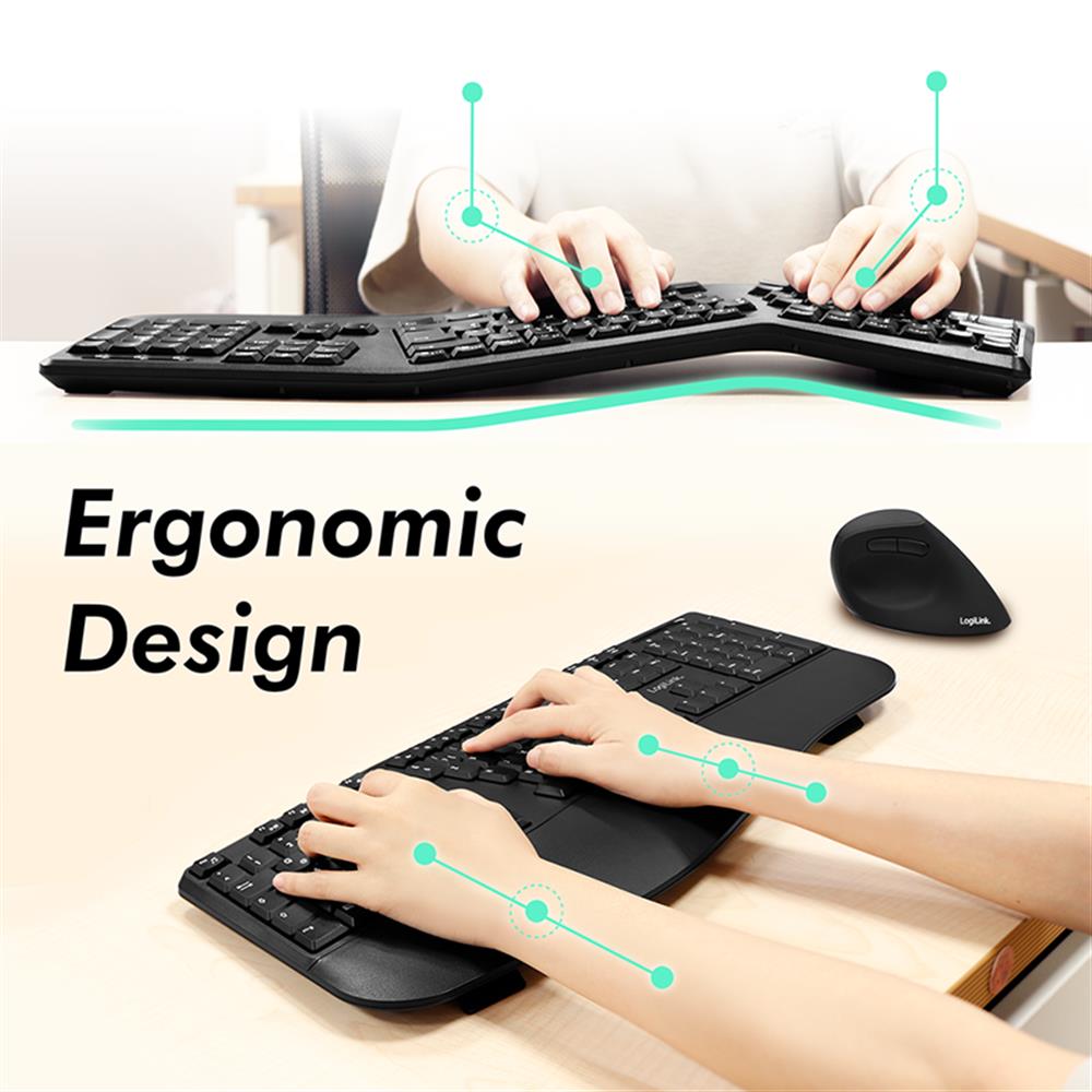 LogiLink Ergonomisches Funk Tastatur Maus Set Schwarz