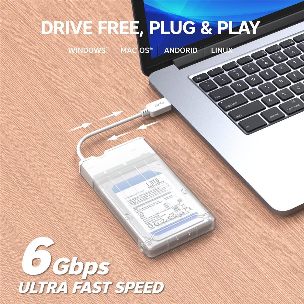 GRAUGEAR Externes Gehäuse für 2,5 Zoll SSD HDD mit USB C Adapter