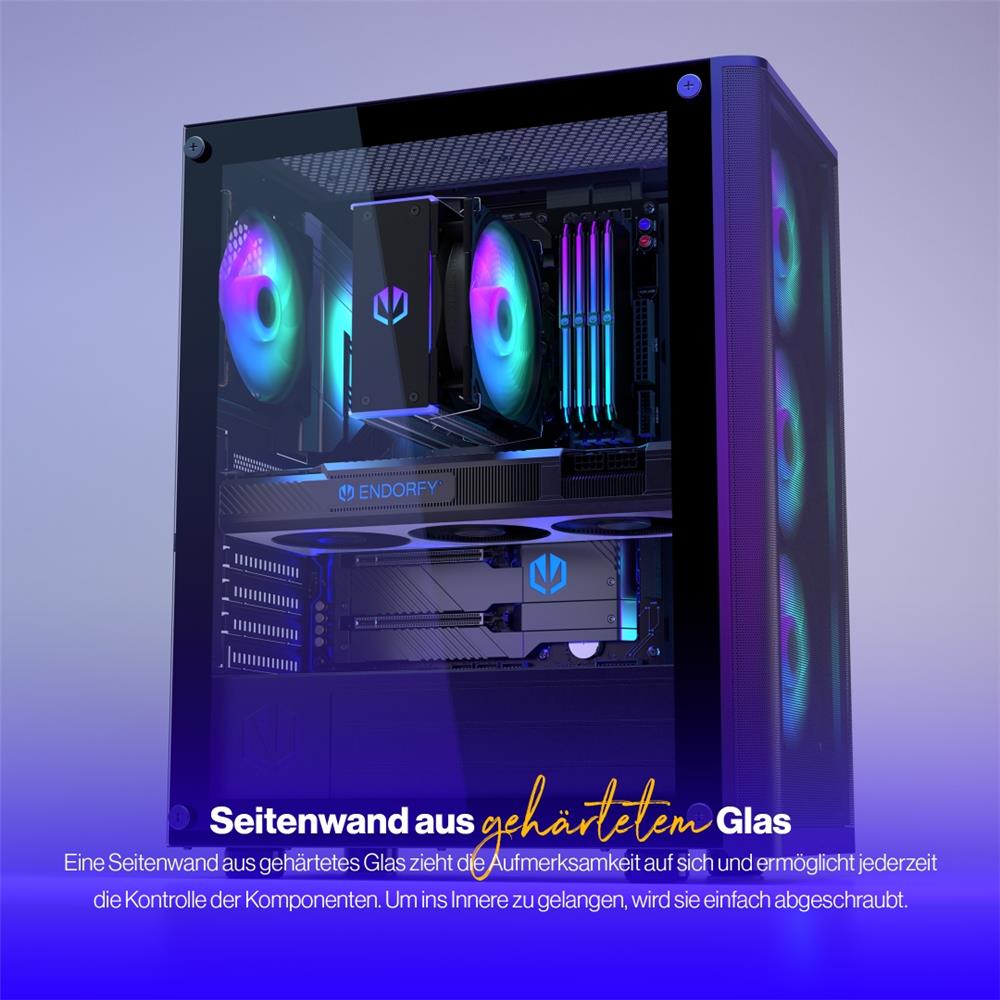 ENDORFY Ventum 200 ARGB, ATX PC-Gehäuse, inkl. 4x 120mm ARGB Lüfter, Frontblende aus Mesh, Seitenteil aus gehärtetem Glas | EY2A014