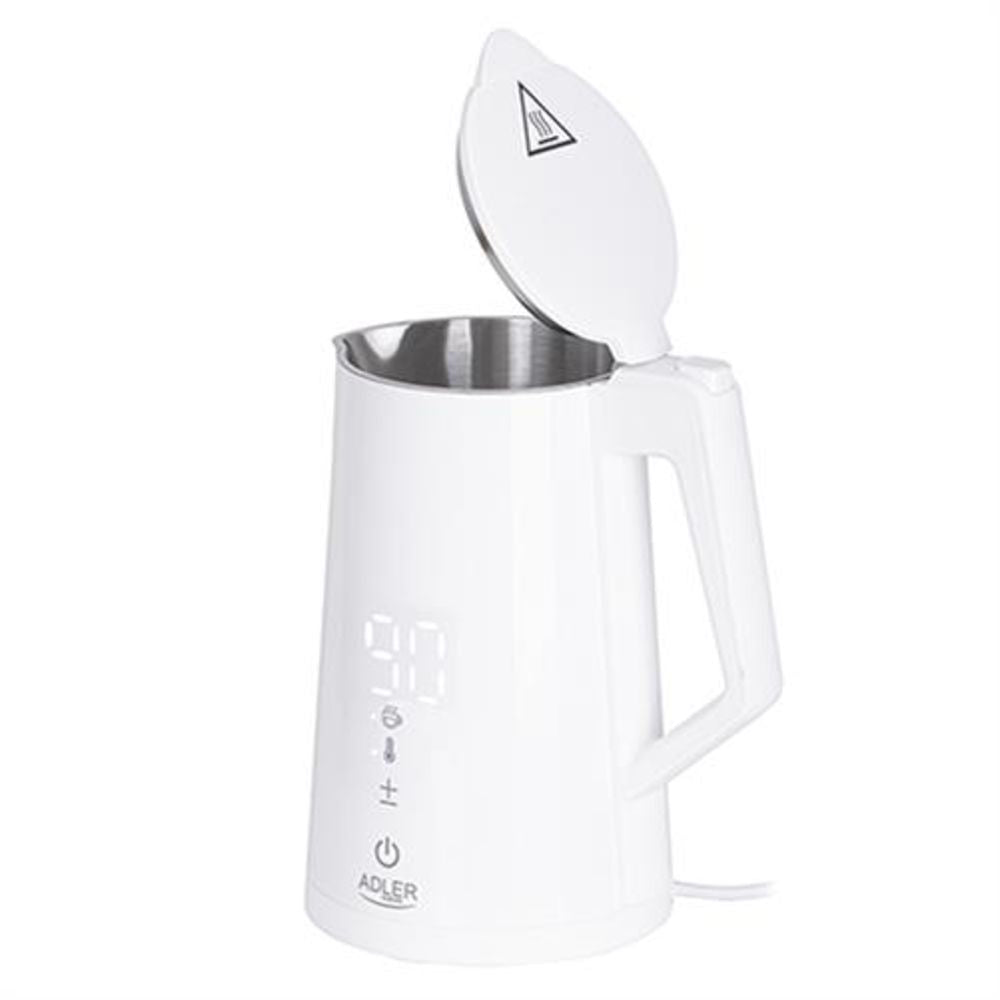 Adler AD 1345 Wasserkocher in Weiß, 1,7 Liter, 2200 Watt, aus Edelstahl mit Temperatureinstellung