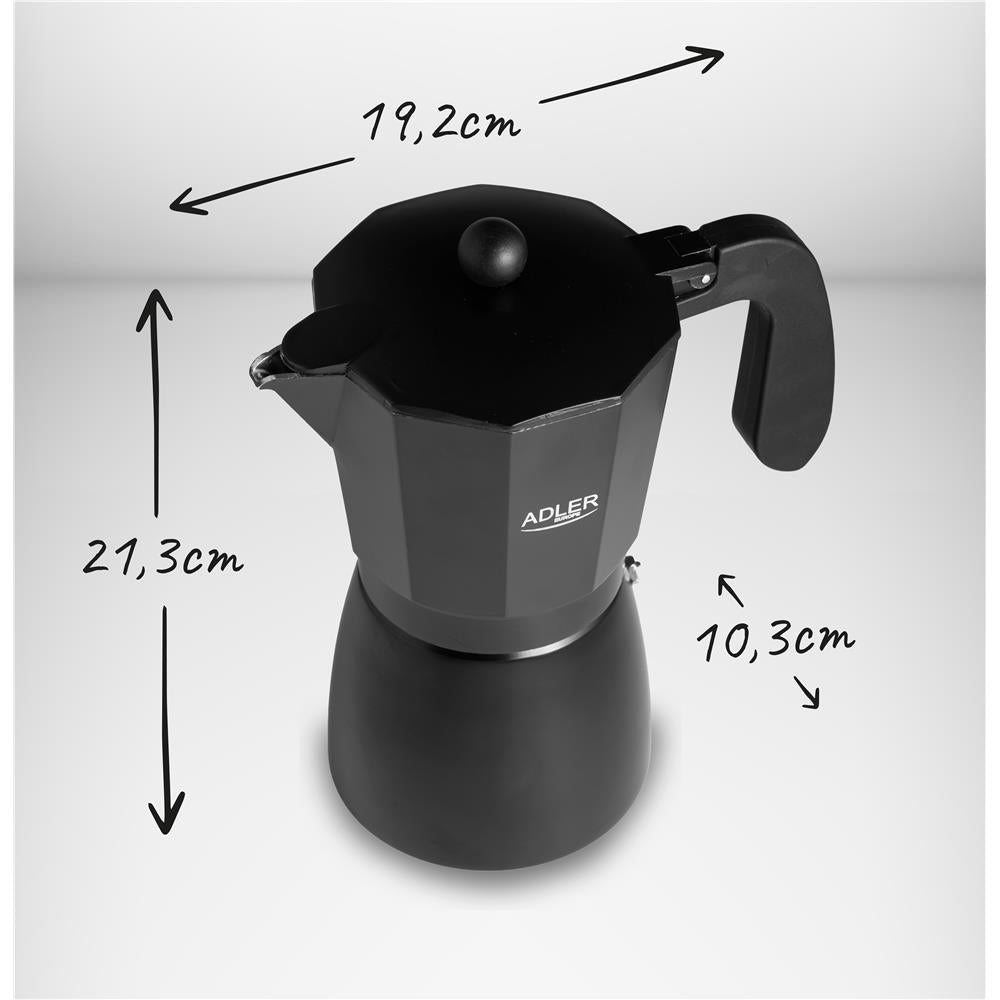 Adler AD 4429 Espressokocher für Herdplatte, 450 ml, Aluminium, schwarz