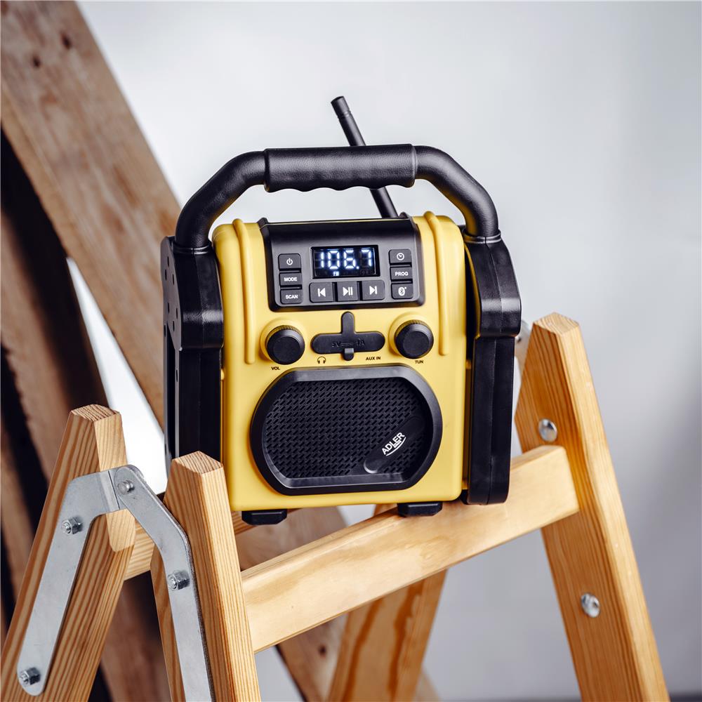 Adler AD 1911 Baustellenradio mit Bluetooth und AUX wasserdicht Gelb Schwarz