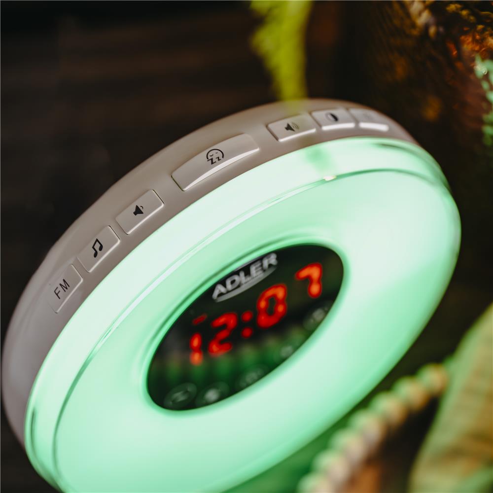 Adler AD 1916 Wake-Up Light Wecker mit Sonnenaufgangssimulation, Naturgeräuschen, FM-Radio und Farbbeleuchtung