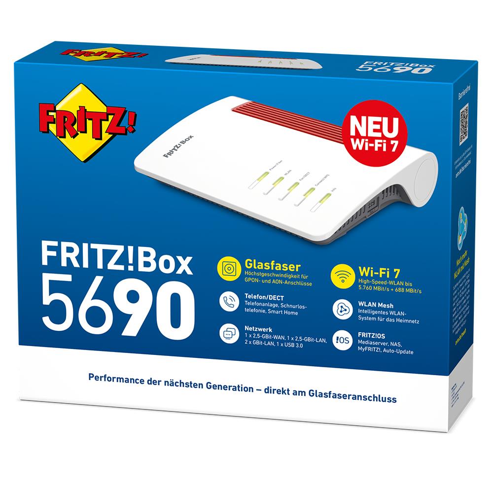 FRITZ!Box 5690 Glasfaser Router AON GPON Anschluss Highspeed mit Wi-Fi 7 Glasfaseranschluss