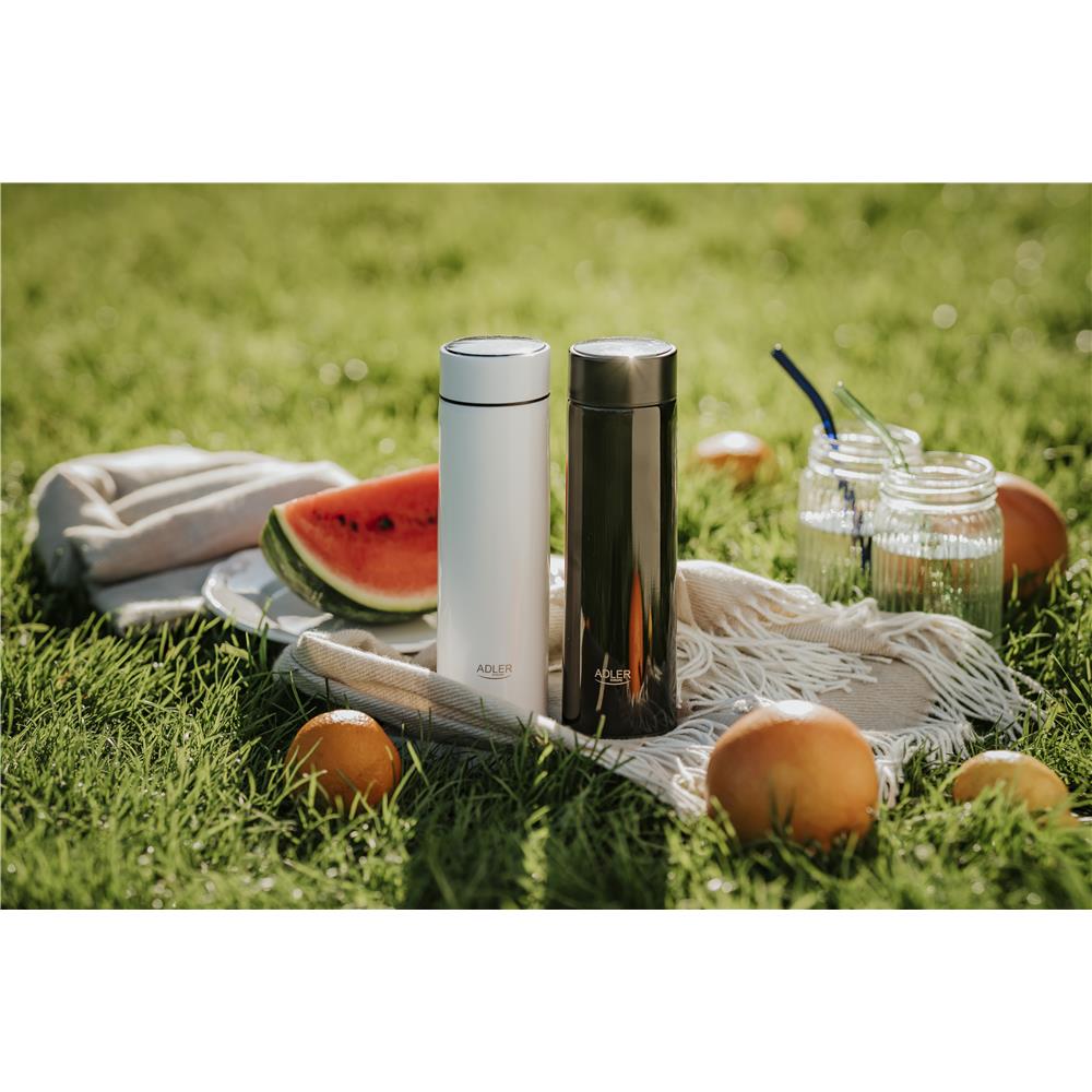 Adler Thermosflasche, 473ml, Schwarz, Trinkflasche mit LED-Temperaturanzeige