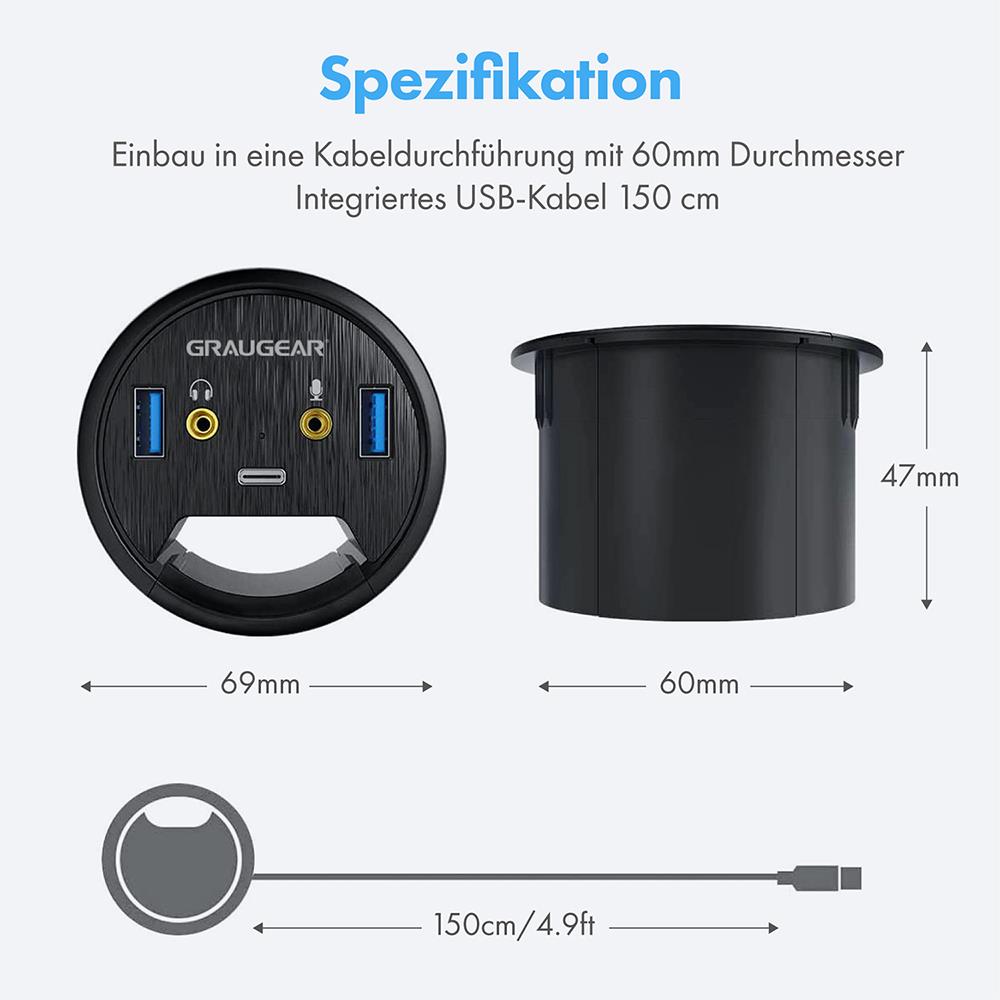 GRAUGEAR USB 3.0 Tisch Hub mit Audioanschlüssen