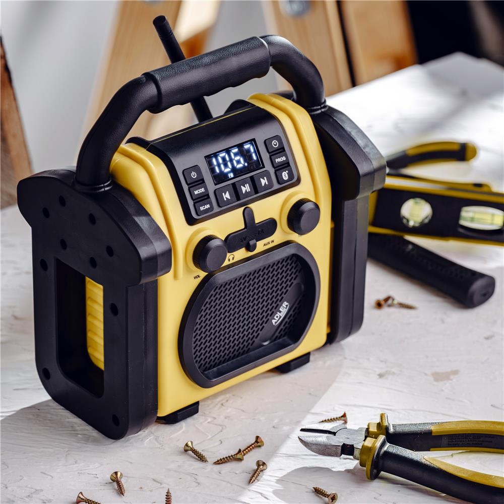 Adler AD 1911 Baustellenradio mit Bluetooth und AUX wasserdicht Gelb Schwarz
