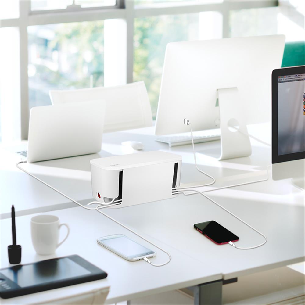 LogiLink Kabelbox mit 5 fach Steckdosenleiste und 3 USB Weiß
