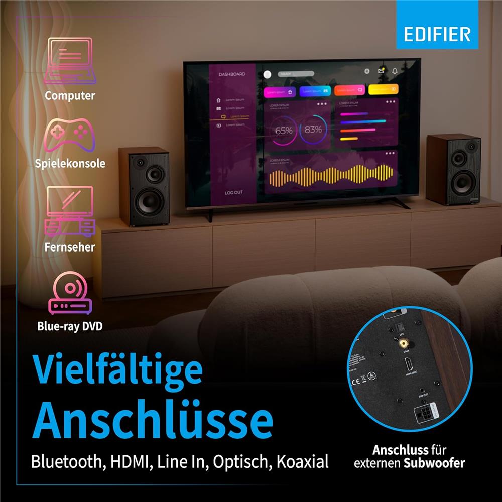 Edifier R2750DB MKII – 3‑Wege Hi‑Res Lautsprecher, 144W RMS, HDMI eARC