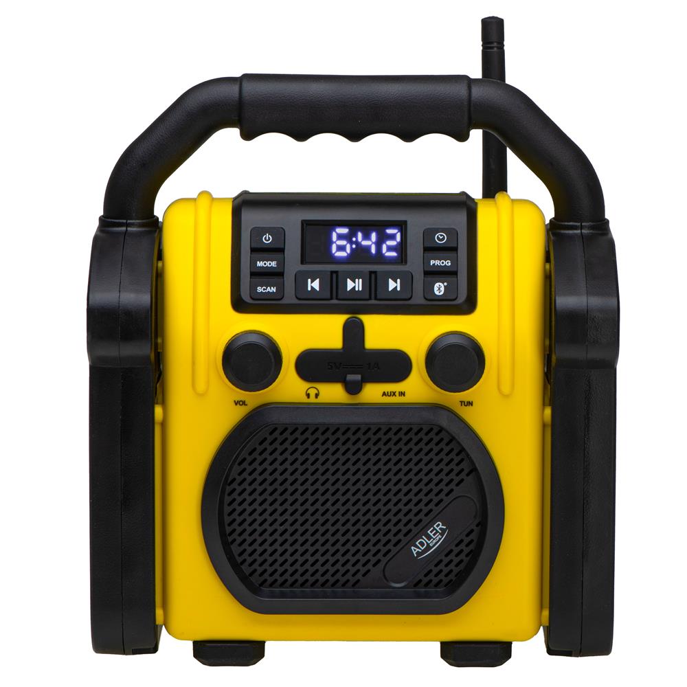 Adler AD 1911 Baustellenradio mit Bluetooth und AUX wasserdicht Gelb Schwarz