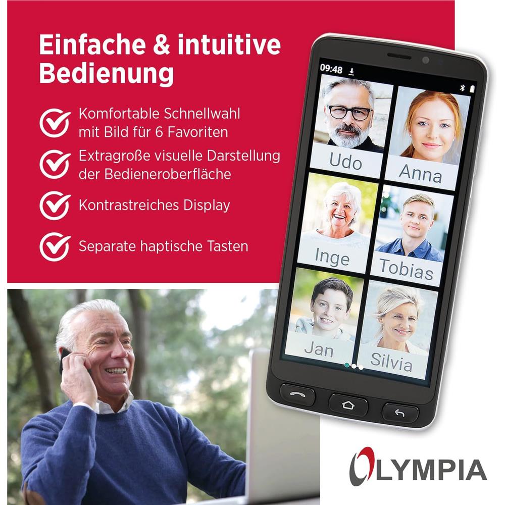 Olympia NEO+ schwarz Seniorenhandy Smartphone großem Display Notruftaste Whatsapp Android 15 4G LTE