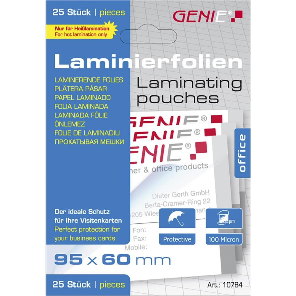 GENIE Laminierfolien 100 Mikron im Visitenkarten-Format, 25er Pack