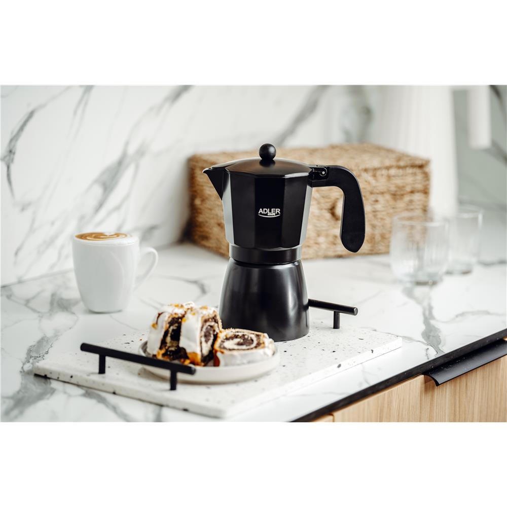 Adler AD 4429 Espressokocher für Herdplatte, 450 ml, Aluminium, schwarz