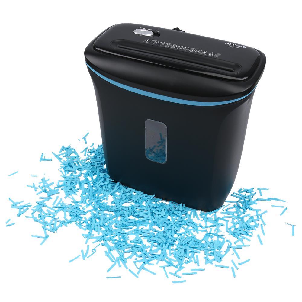 Olympia Aktenvernichter PS 63 CC - für Papier und Kreditkarten, Sicherheitsstufe P4, Partikelschnitt, 6 Blatt, 12 Liter, Schwarz