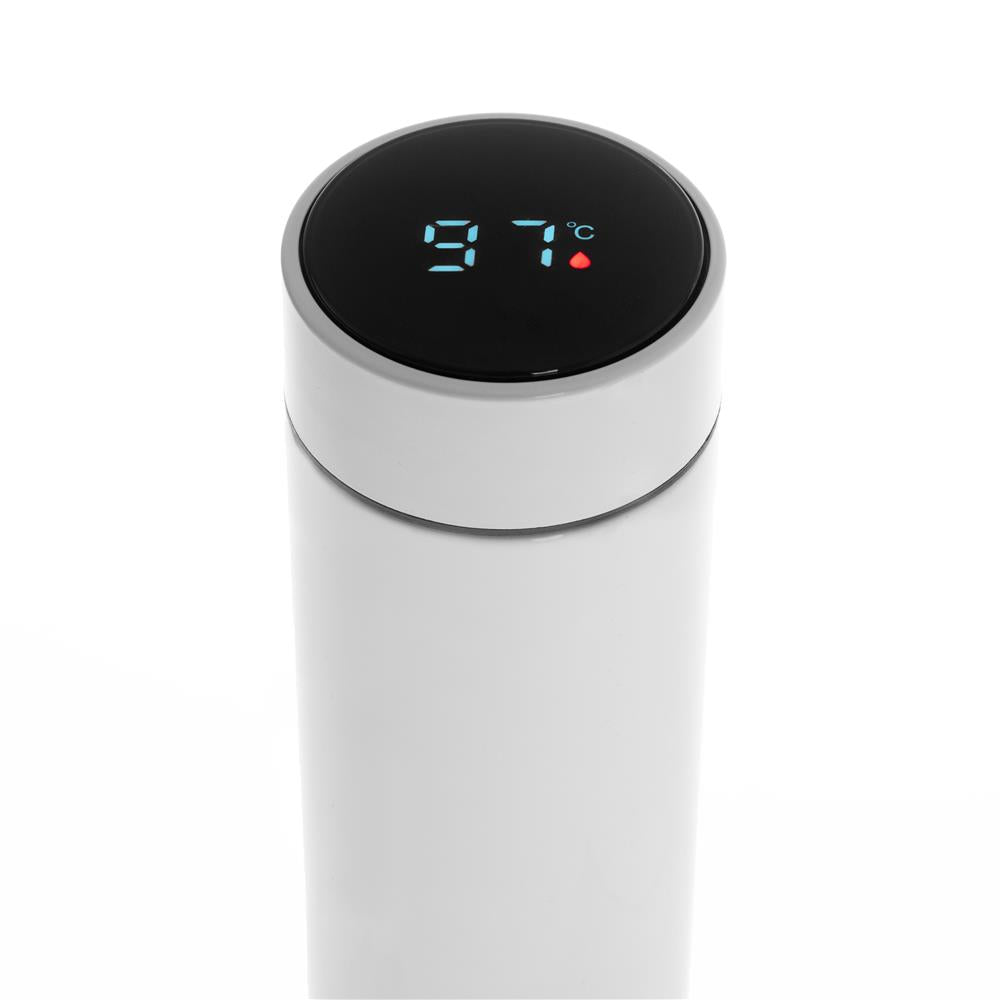 Adler Thermosflasche, 473ml, Weiß, Trinkflasche mit LED-Temperaturanzeige