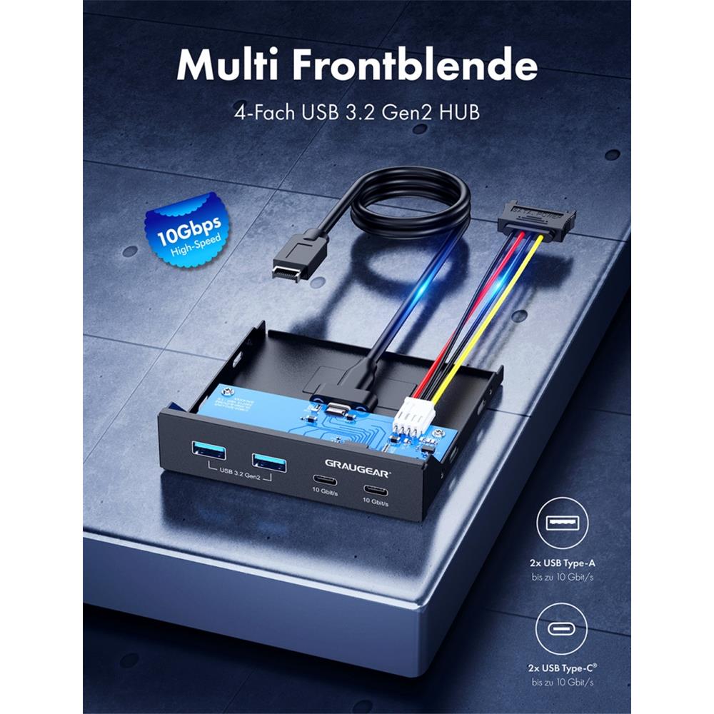 GRAUGEAR Multi Frontblende mit USB 3.2 Gen2 Hub 3,5 Zoll