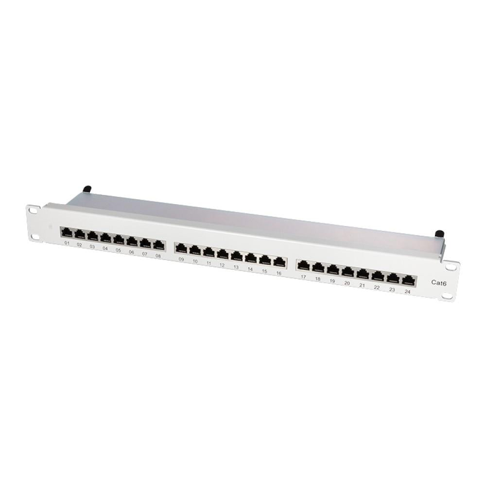 LogiLink Patchpanel Cat.6 mit 24 Port, geschirmt, 19 Zoll Einbau, Hellgrau, PrimeLine