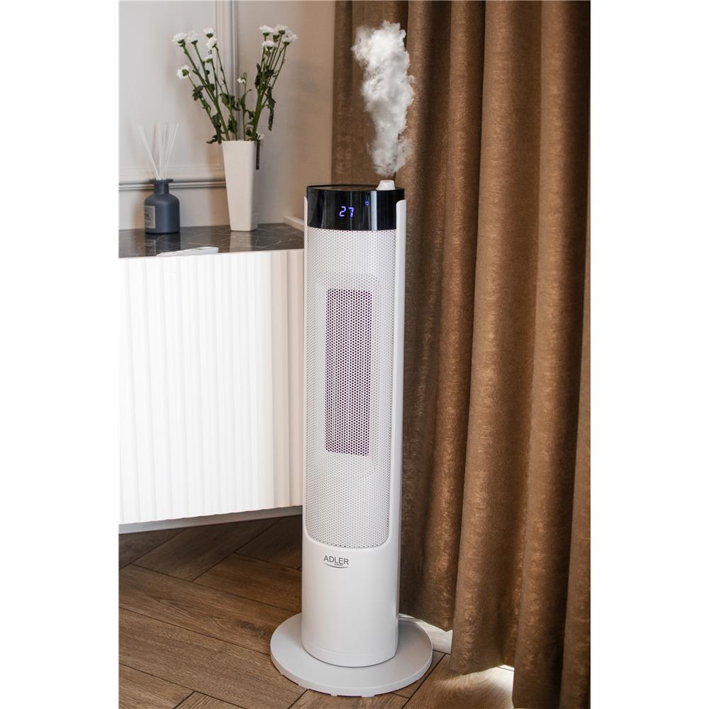 Adler AD7730 Turmheizlüfter mit LCD-Anzeige, 75cm, Weiß, mit Luftbefeuchterfunktion