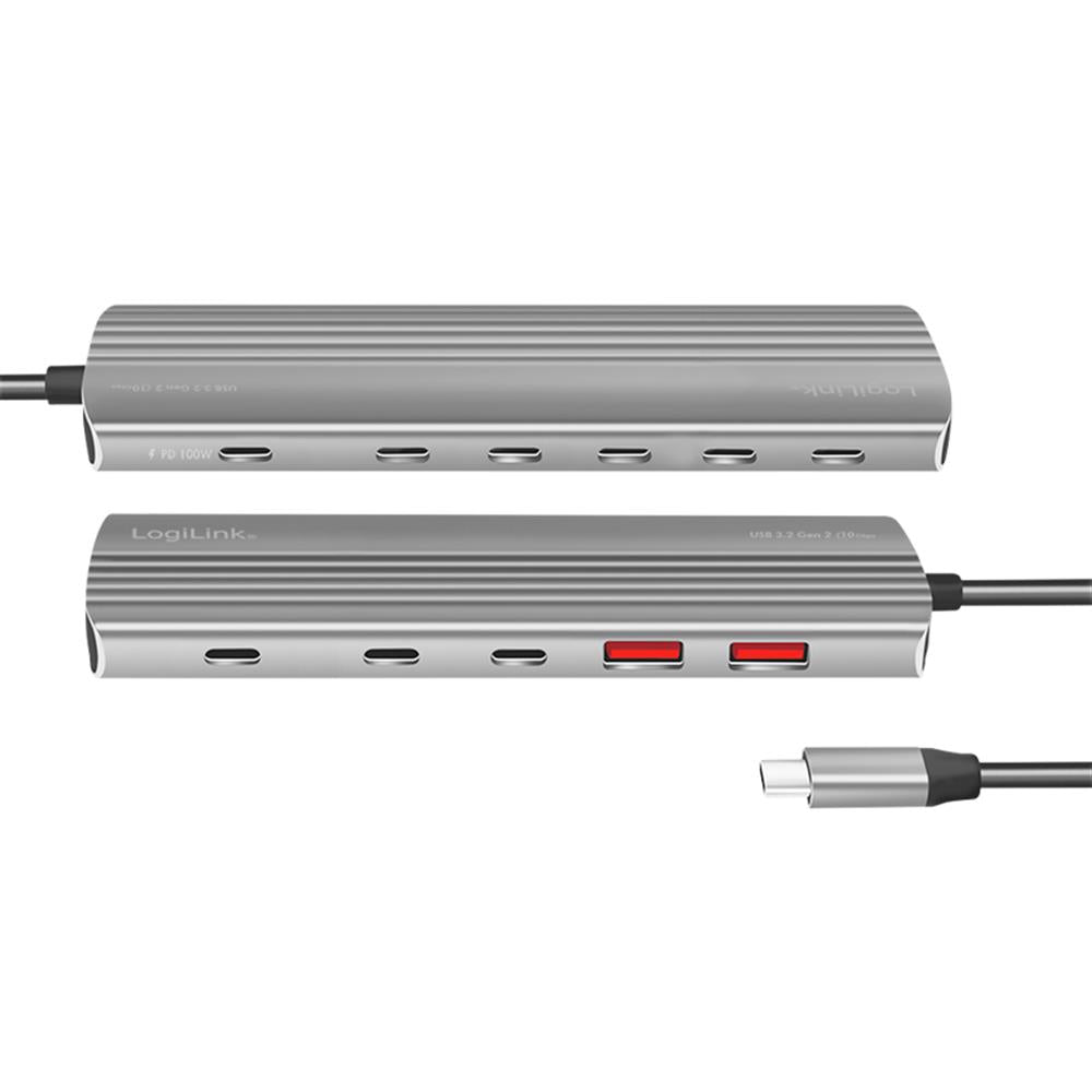 LogiLink Ultra-Slim USB 3.2 Gen2 Hub, 10 Ports, PD 100 W, Space Grau