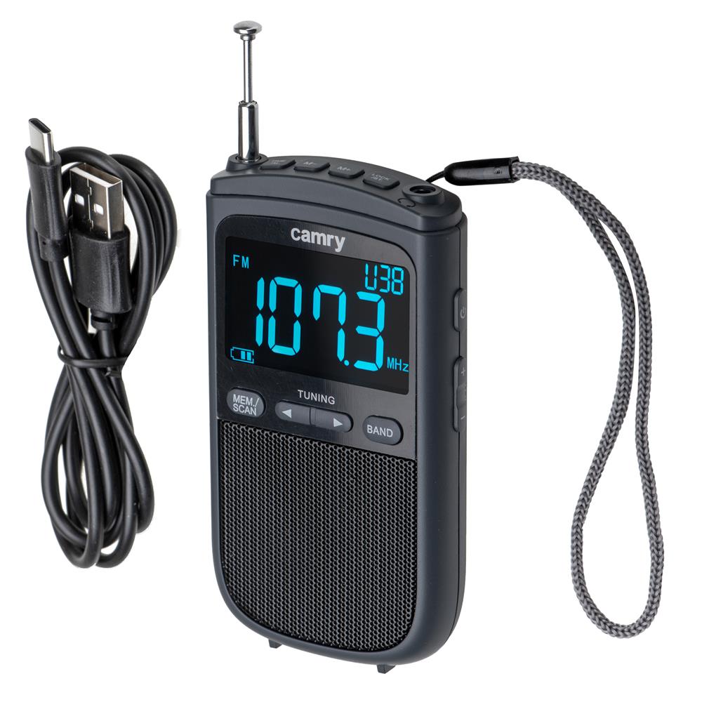 Camry CR 1905 Tragbares Mini Radio USB Taschenradio mit Akku Radiowecker schwarz