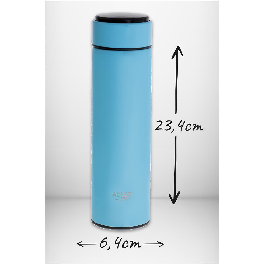 Adler Thermosflasche, 473ml, Blau, Trinkflasche mit LED-Temperaturanzeige