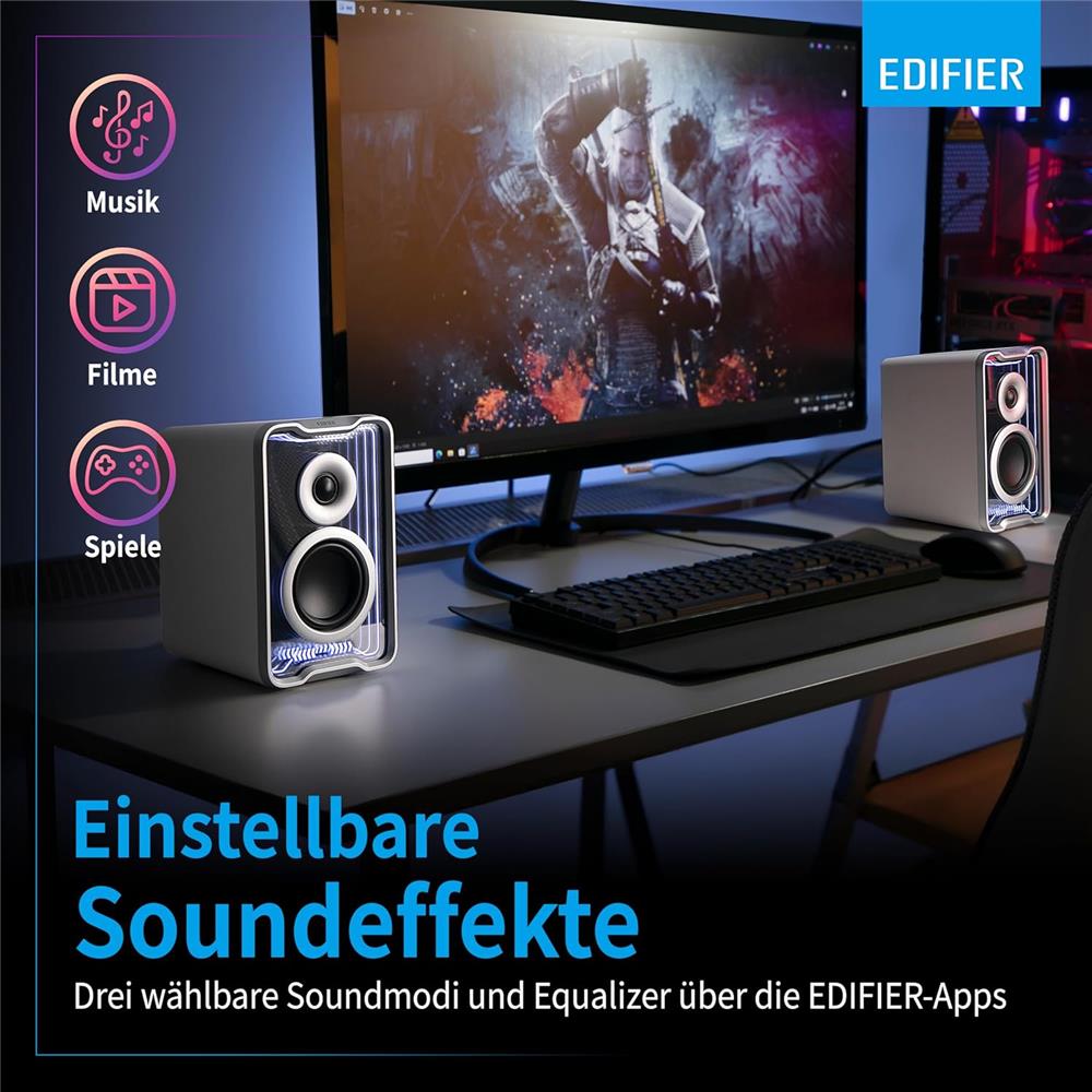 Edifier QR30 Weiß – Aktiver 30W Desktop-Lautsprecher mit Bluetooth 5.4 & RGB