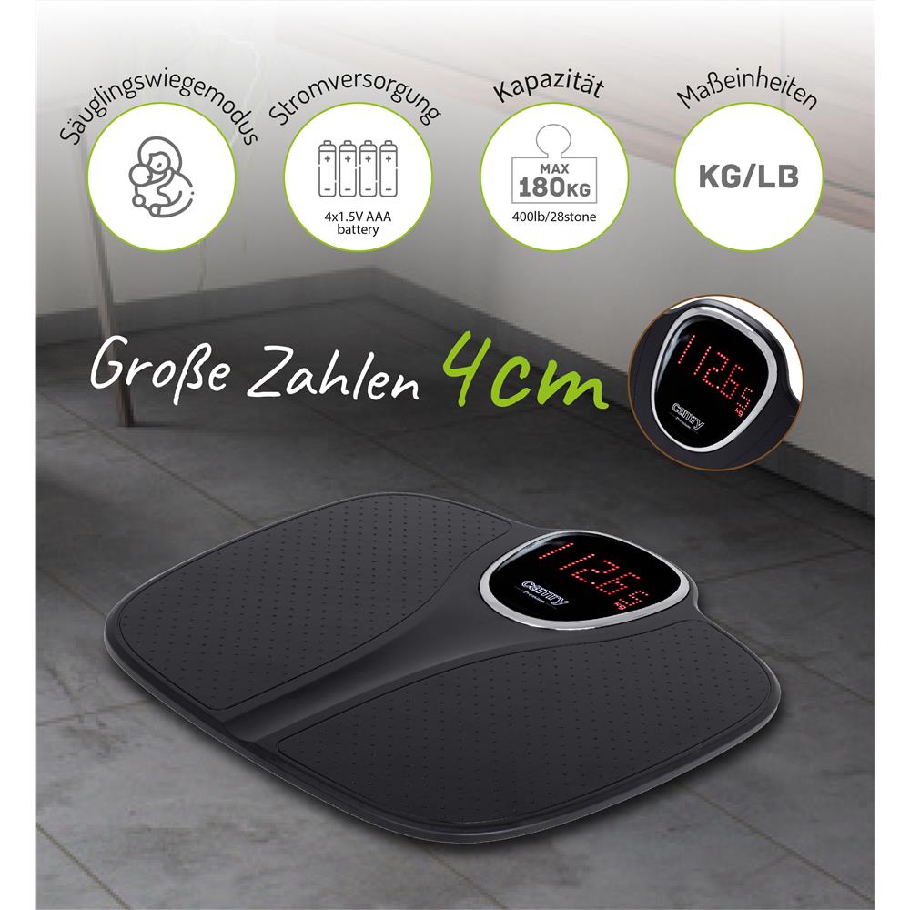 Camry CR 8171 Badezimmerwaage 180 kg – Schwarz, LED-Display, Babywiegemodus