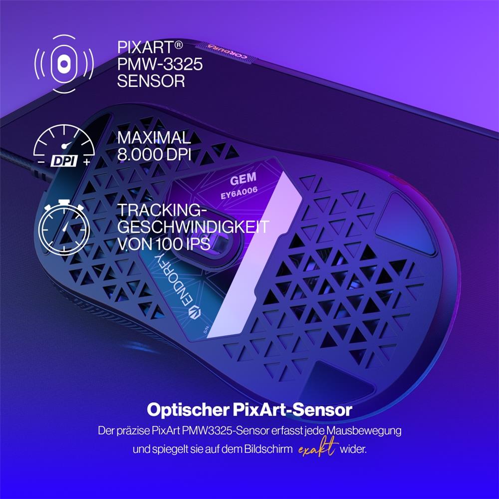 ENDORFY GEM, Leichte Gaming-Maus (67 g), 8000 DPI, Schwarz | EY6A006