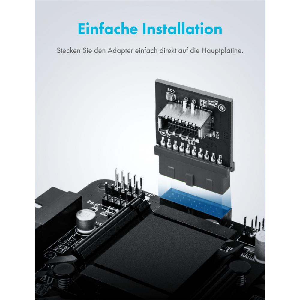 GRAUGEAR USB 3.0 Internal Header Adapter 19 Pin auf USB 3.1 Type E Key A gewinkelt