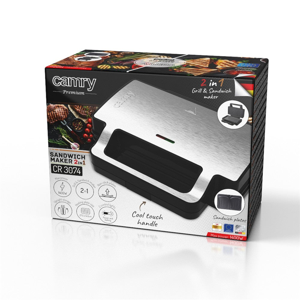 Camry CR 3074 Sandwich maker 2 in 1 Silber Sandwichmaker und Kontaktgrill