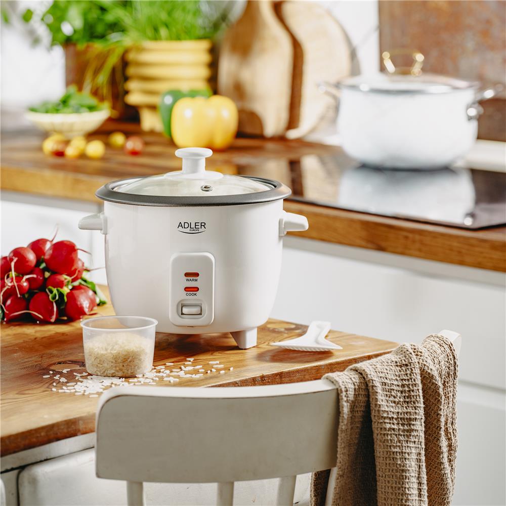 Adler AD 6418 Reiskocher 0,6 Liter kompakt mit Warmhaltefunktion Weiß