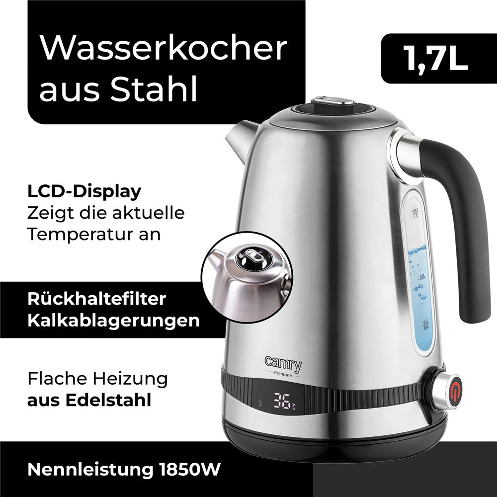 Camry CR 1291 Edelstahl Wasserkocher 1,7L mit LCD