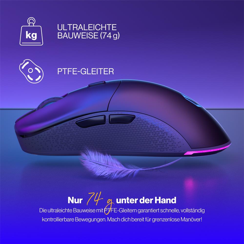 ENDORFY Gem Plus Wireless, Leichte kabellose Gaming-Maus (74 g), 26000 DPI, Schwarz | EY6A013