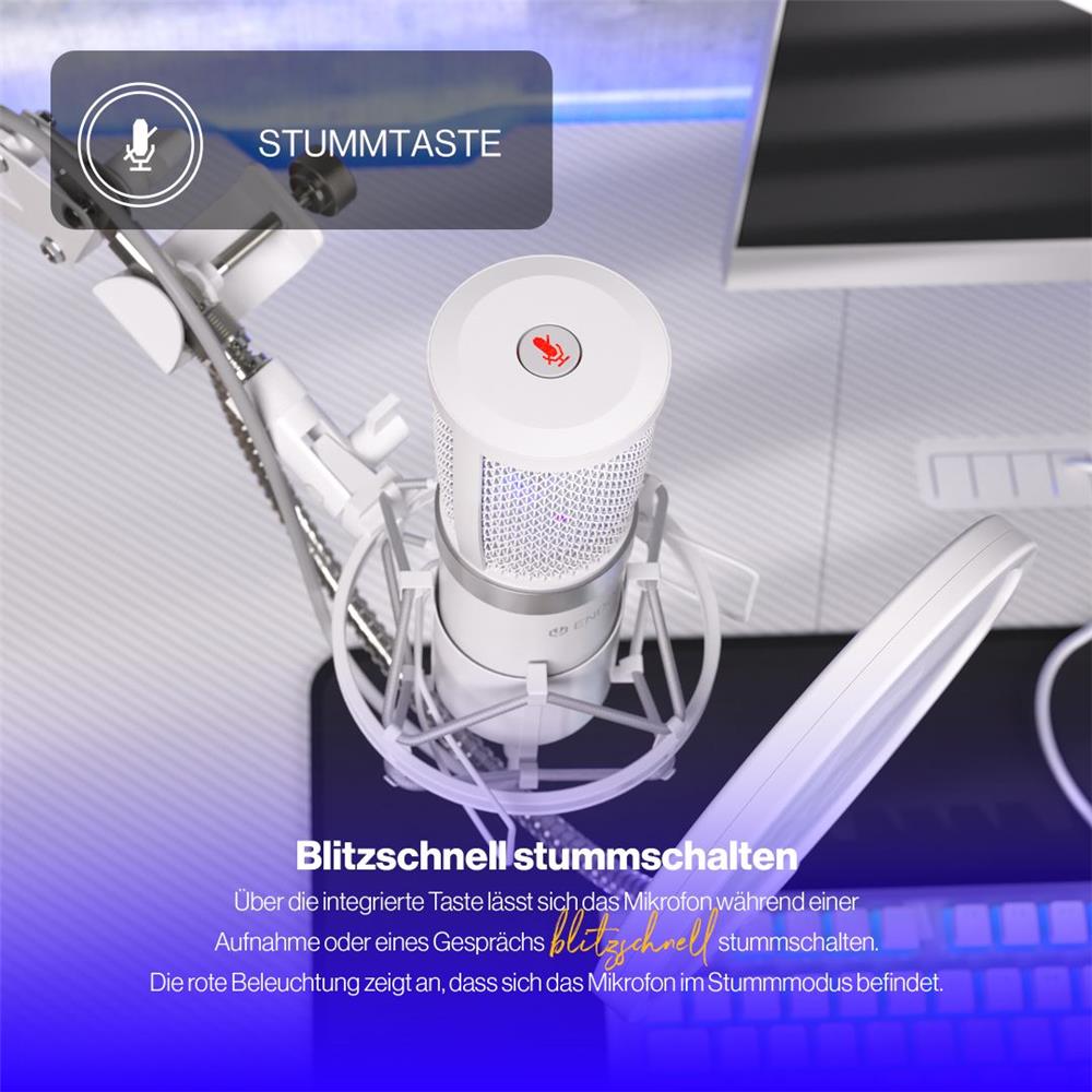 ENDORFY Solum Streaming Onyx White USB Mikrofon mit Anti Shock Montage