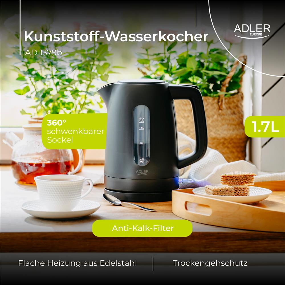 Adler AD 1379b Wasserkocher Kunststoff 1,7 l schwarz – sicher & leistungsstark