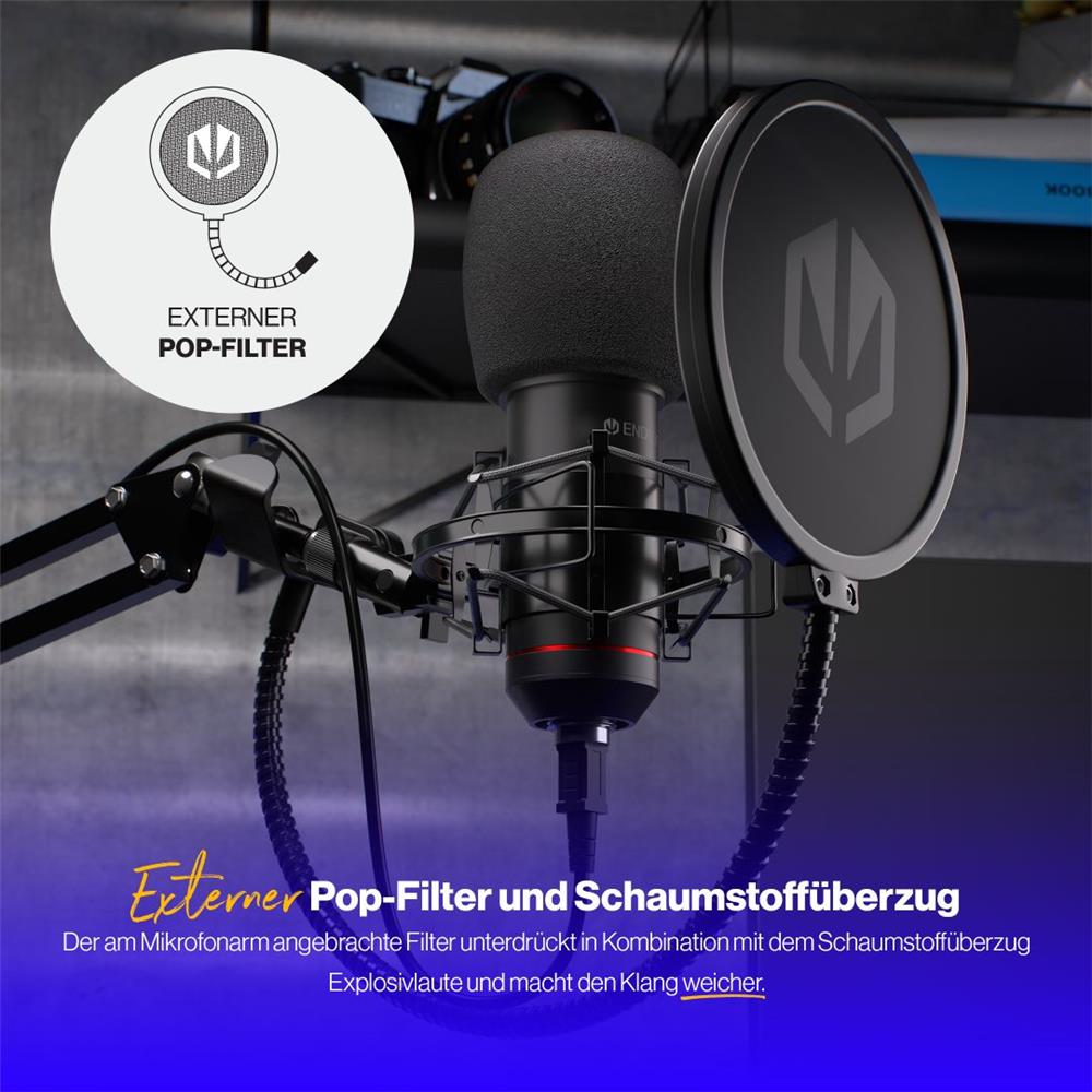 ENDORFY Solum USB Mikrofon Schwarz mit Anti Shock Montage und Gelenkarm