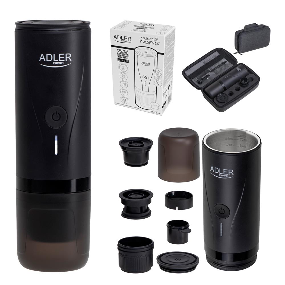 Adler AD 4400 tragbare elektrische Espressomaschine mit Wasserheizfunktion, 20 Bar, Akku