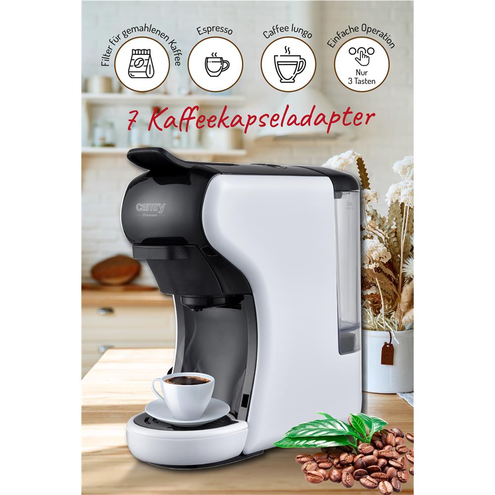 Camry CR 4414 Multi-Kapsel-Espressomaschine Weiß Kaffeemaschine Kapselmaschine