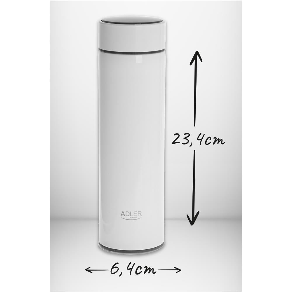 Adler Thermosflasche, 473ml, Weiß, Trinkflasche mit LED-Temperaturanzeige