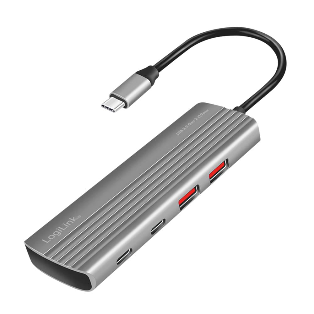 LogiLink Ultra-Slim USB 3.2 Gen2 Hub, 7 Ports, PD 100 W, Space Grau