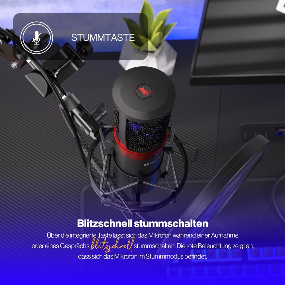 ENDORFY Solum Streaming USB Mikrofon Schwarz mit Anti Shock Montage