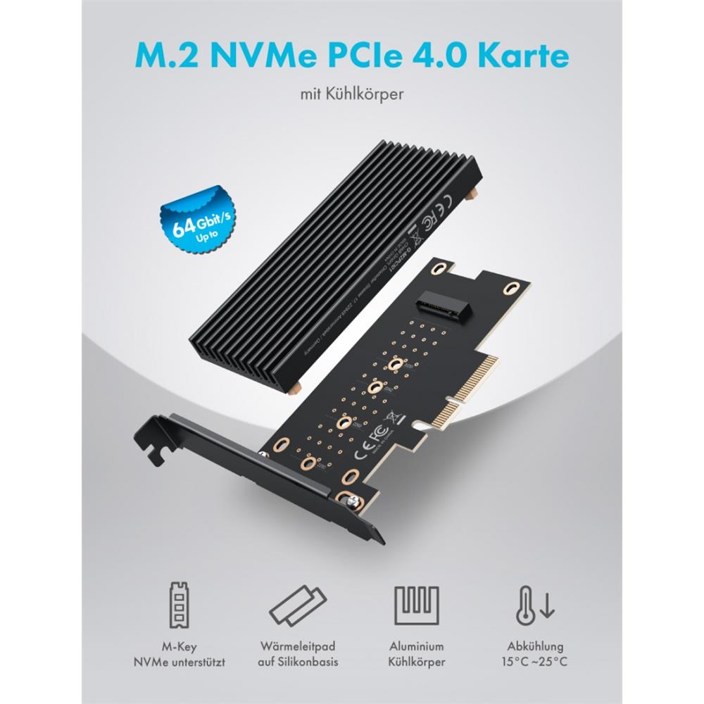 GRAUGEAR M.2 NVMe PCIe 4.0 Adapterkarte mit Kühlkörper