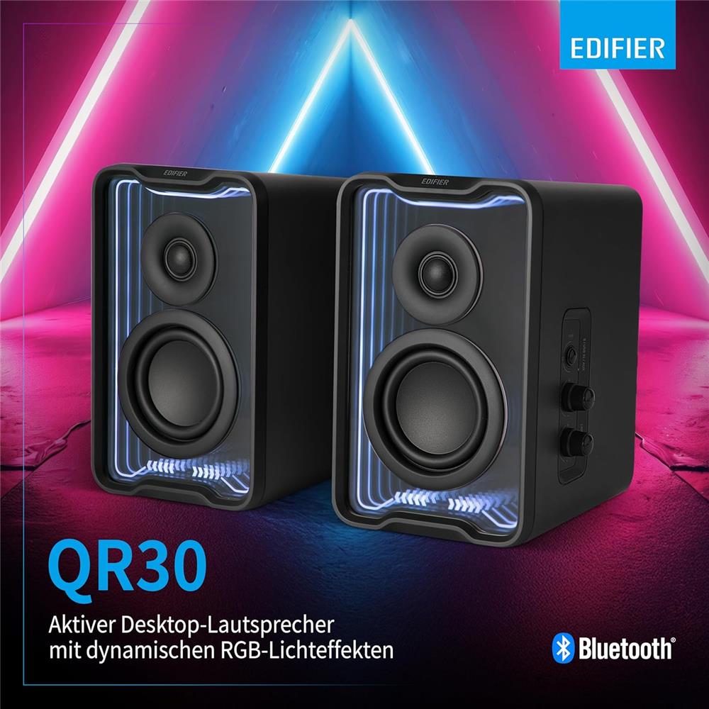 Edifier QR30 Schwarz – Aktiver 30W Desktop-Lautsprecher mit Bluetooth 5.4 & RGB