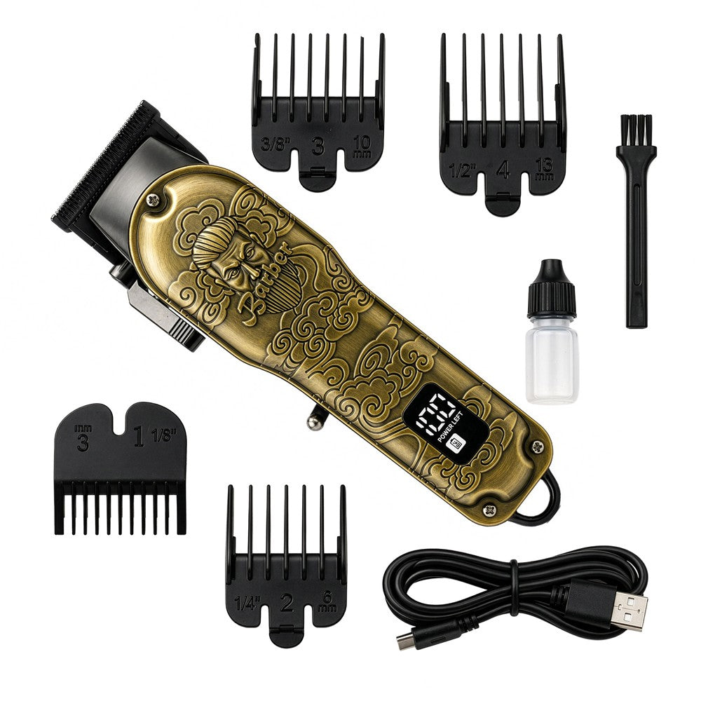 Adler AD 2857 Barber Profi Haarschneider Trimmer, Rasierapparat Haartrimmer für Bart, Kopfhaar und Koteletten, Keramikklinge, USB-C, Metallgehäuse Golden