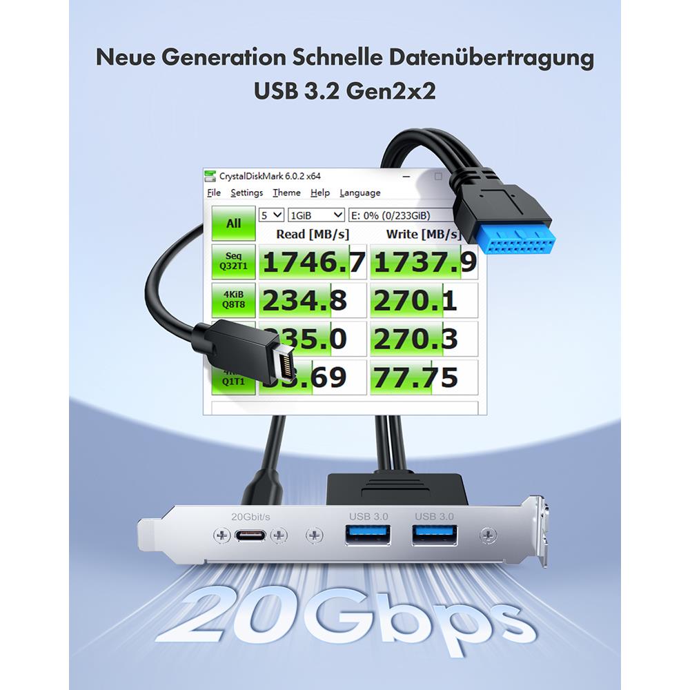 GRAUGEAR PCI Slot Blende mit 1x USB C und 2x USB A 20 Gbit
