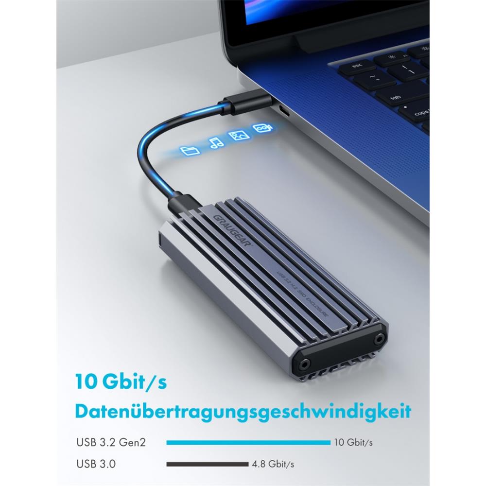 GRAUGEAR USB Type C Gehäuse für M.2 NVMe SSD wassergeschützt IP66