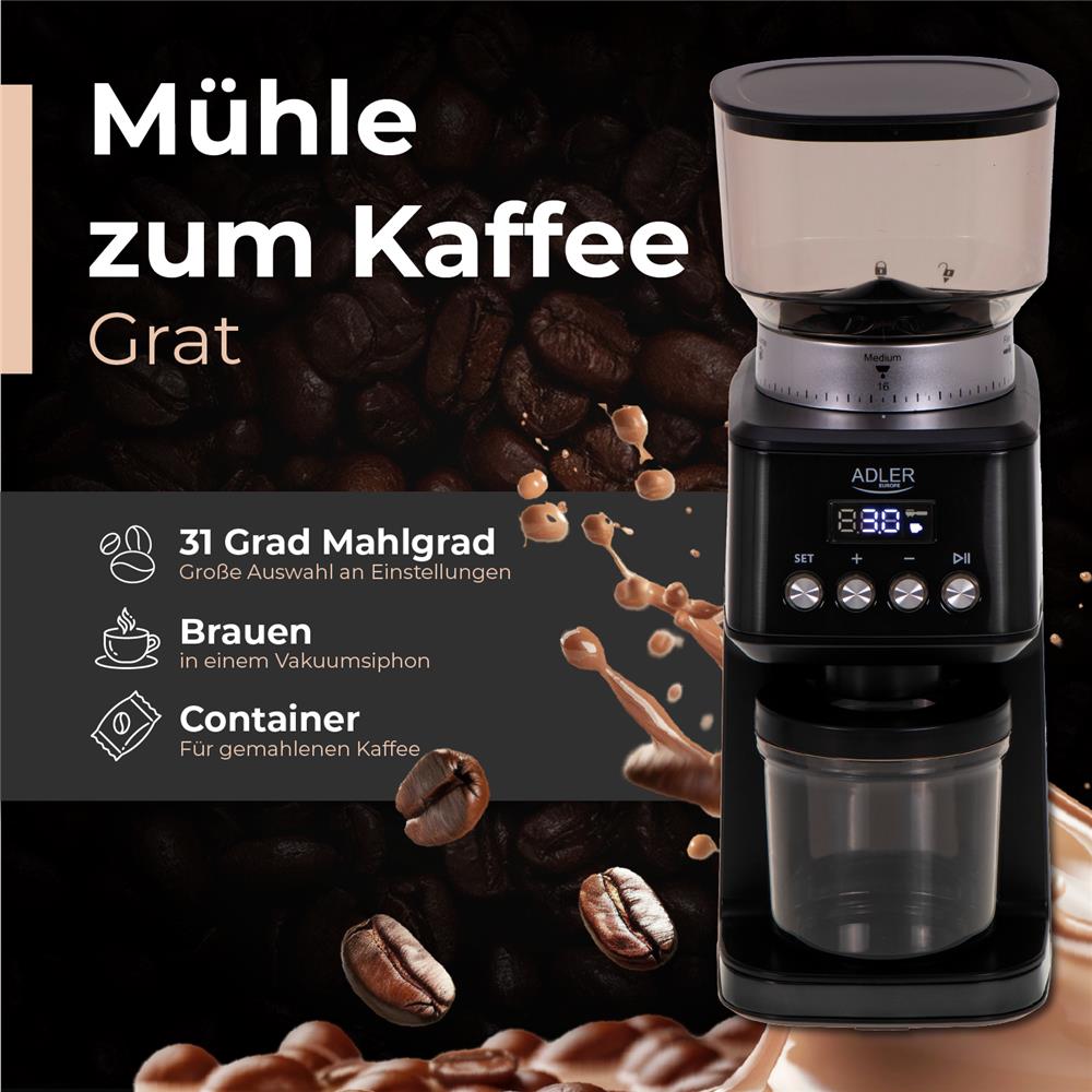 Adler AD 4300 Elektrische Kaffeemühle mit 300 g Bohnenbehälter Schwarz