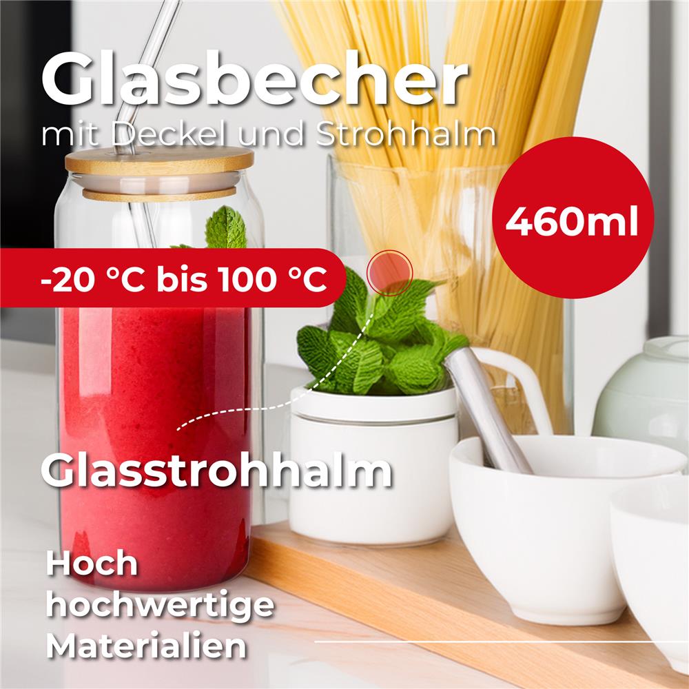 Camry CR 4426 Glasbecher mit Strohhalm und Reinigungsbürste für heiße und kalte Getränke